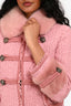 Gucci 2015 Pink Military Style Pink Fur Collar Tweed Jacket Size 40