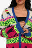 Saint Laurent 2015 Grey/Blue/Pink Mohair Palm Tree Cardigan Size XS