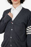 Thome Browne Grey Wool V-Neck 4 Bar Cardigan Size 5 Mens