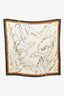 Hermès White/Green Silk 'Les Chevaux Dechaines' Scarf 90cm