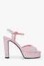 Pre-Loved Chanel™ Pink Tweed Crystal CC Platform Sandals Size 40