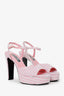 Pre-Loved Chanel™ Pink Tweed Crystal CC Platform Sandals Size 40