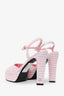 Pre-Loved Chanel™ Pink Tweed Crystal CC Platform Sandals Size 40