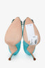 Manolo Blahnik Blue Satin Faux Pearl Hangisi Heels Size 35.5