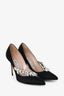 Manolo Blahnik Black Satin Crystal Embellished Heels Size 35.5