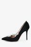 Manolo Blahnik Black Satin Crystal Embellished Heels Size 35.5
