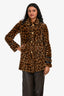 Miu Miu 2010 Sheep Fur/Leather Leopard Printed Coat Size 38