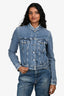Acne Studios Blue Denim Distressed Detailed Cropped Jacket Size 36