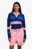 Pre-Loved Chanel™ Blue/Pink Cashmere Striped V-Neck Cropped Sweater Size 36