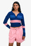 Pre-Loved Chanel™ Blue/Pink Cashmere Striped V-Neck Cropped Sweater Size 36