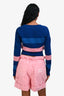 Pre-Loved Chanel™ Blue/Pink Cashmere Striped V-Neck Cropped Sweater Size 36
