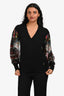 Roberto Cavalli Black Wool Floral Silk Sleeve Sweater Size 38