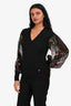 Roberto Cavalli Black Wool Floral Silk Sleeve Sweater Size 38