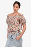 D&G Dolce & Gabbana Cherry Print Silk Sheer Short Sleeve Top Size 36