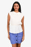 Miu Miu 2011 White Silk Floral Pearl Detail Lapel Cinched Hem Top Size 38