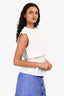 Miu Miu 2011 White Silk Floral Pearl Detail Lapel Cinched Hem Top Size 38