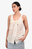 Miu Miu 2009 Cream Silk Asymmetrical Button Front Tie Sleeveless Top Size 40