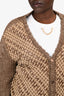 Dolce & Gabbana Brown Linen Blend Knit Woven Leather Cardigan Size 52