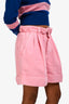 Miu Miu 2021 Pink Denim Paper Bag Waisted Shorts Size 40