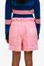 Miu Miu 2021 Pink Denim Paper Bag Waisted Shorts Size 40