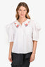 Miu Miu 2019 White Floral Embroidered Collar Button-Up Top Size 44