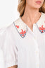 Miu Miu 2019 White Floral Embroidered Collar Button-Up Top Size 44