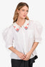 Miu Miu 2019 White Floral Embroidered Collar Button-Up Top Size 44