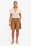 Toteme Brown Silk Embroidered Shorts Size 40