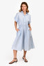 Maje Blue Striped Half Button-Up Midi Shirt Dress Size 40