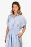 Maje Blue Striped Half Button-Up Midi Shirt Dress Size 40