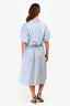 Maje Blue Striped Half Button-Up Midi Shirt Dress Size 40