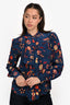 Ulla Johnson Blue/Orange Silk Printed Collared Button Down Top Size 0
