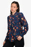 Ulla Johnson Blue/Orange Silk Printed Collared Button Down Top Size 0