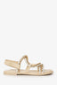 Pre-Loved Chanel™ 2022 Beige Leather Interlocking Logo Strap Sandals Size 37.5