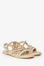Pre-Loved Chanel™ 2022 Beige Leather Interlocking Logo Strap Sandals Size 37.5