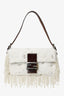 Fendi Limited Edition (1/30) White Fur Beaded Sequin Pearl Fringed Baguette Shoulder Bag