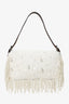 Fendi Limited Edition (1/30) White Fur Beaded Sequin Pearl Fringed Baguette Shoulder Bag