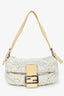 Fendi White/Beige Beaded Baguette Shoulder Bag