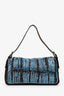 Fendi Brown/Blue Satin Beaded Baguette Shoulder Bag