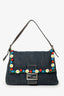 Fendi Blue Denim Crochet Floral Embellished Mama Baguette Shoulder Bag
