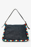 Fendi Blue Denim Crochet Floral Embellished Mama Baguette Shoulder Bag