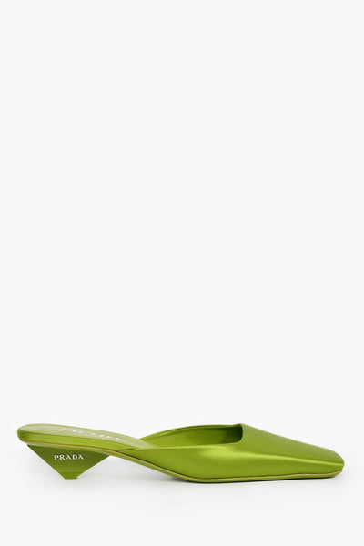 Prada Green Satin Square Toe Mules Size 38 – Mine & Yours