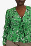 Veronica Beard Green Floral Silk Blend Tie Front Long Sleeve Blouse Size 6