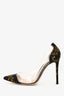 Gianvito Rossi Black/Gold Floral Satin Brocade PVC Pumps Size 38