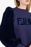 Fendi Purple Logo Print Corduroy Long Sleeve Sweatshirt Size XL