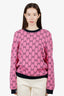 Gucci Pink/Black Wool GG Logo Jacquard Sweater Size M