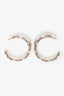 Pre-Loved Chanel™ Silver Tone Pink Leather Chain CC Pearl Hoop Earrings