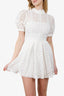 Self-Portrait White Broderie Crochet Puff Sleeve Mini Dress Size 2