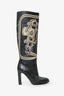 Hermès Limited Edition Black Leather Hand Paint Knee High Boots Size 39