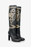 Hermès Limited Edition Black Leather Hand Paint Knee High Boots Size 39